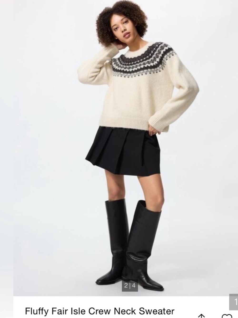 Uniqlo Cream Fair Isle Crew Neck Sweater with Gray Yoke